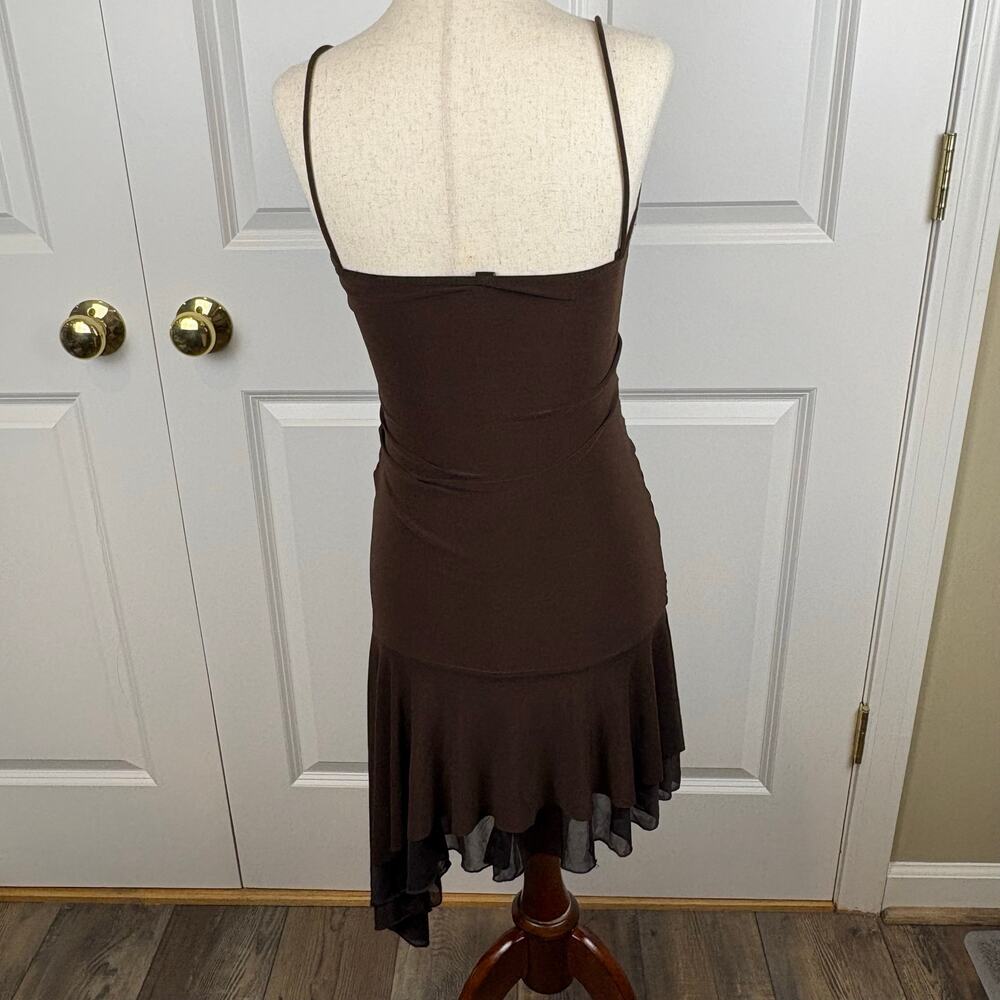 Vintage Y2K Wink Brown Sequin Dress Asymmetrical Spaghetti Strap Whimsigoth M - Picture 6 of 8